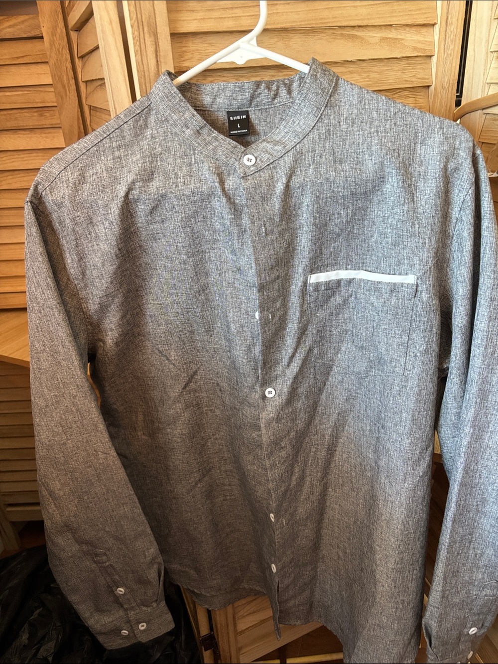 SHEIN Grey Mandarin Collar Button-Up Shirt with White Trim Large
